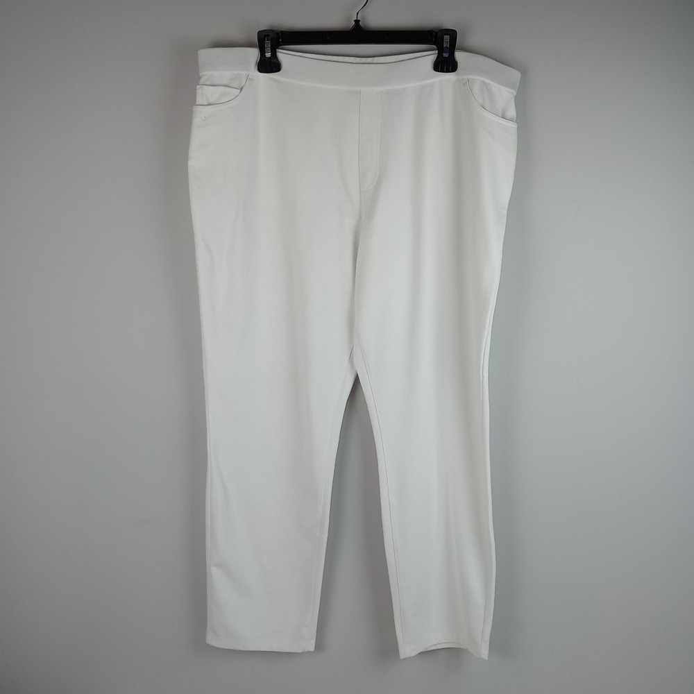 Susan Graver Womens XL White Pull On Stretch Cotton Blend Casual Slacks Pants